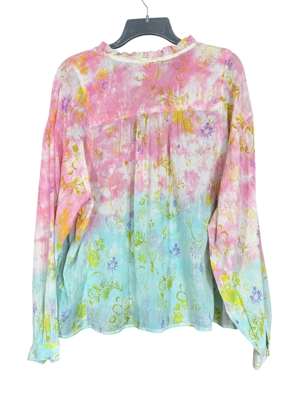 Pilcro Anthropologie Pink Blue Crinkle Gauze Henley Top Balloon Sleeve L - Picture 4 of 13